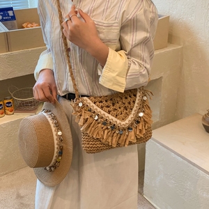 Ensemble <span class=keywords><strong>sac</strong></span> bandoulière <span class=keywords><strong>en</strong></span> <span class=keywords><strong>paille</strong></span> et chapeau <span class=keywords><strong>de</strong></span> <span class=keywords><strong>paille</strong></span> pour femme, style bohème, tissé à la main, <span class=keywords><strong>avec</strong></span> <span class=keywords><strong>pompon</strong></span> coquillage, idéal pour les vacances d'été à la <span class=keywords><strong>plage</strong></span> - Product Image 5