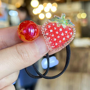 Hot Sale Cute 2 teil/satz Erdbeer Stoff Haar Seil Perle Bunte Pferdes chwanz Gummiband für Mädchen und Kinder Sweet Style - Product Image 5