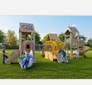 Équipement de jeu pour parc d'attractions Terrain de jeu commercial en plastique usagé pour enfants avec toboggan et ensemble d'escalade pour préscolaire
