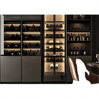 Meuble à vin en bois massif écologique personnalisé avec éclairage LED, porte en verre trempé, bar moderne pour la maison, rangement et présentation pour salon