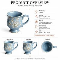 Taza de Café de Cerámica Europea con Base, Taza de Té de Porcelana con Estampado Floral, Decoración Elegante para el Hogar, Logotipo Personalizado, Regalo, Venta al por Mayor Directa de Fábrica