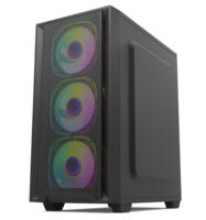 Casing PC Mid Tower Desktop dengan Kaca Temper dan Metal Mesh, Kabinet CPU ATX, Pendingin, untuk Gaming