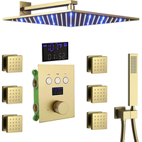 Ensemble de robinet de douche de salle de bain Affichage de la température Système thermostatique Finition laiton brossé Système de douche pluie à noyau en céramique