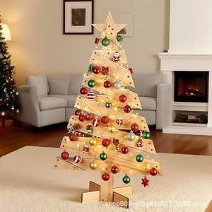 Creative Wooden Christmas Tree Decorations Natural Wood Color Foldable Battery Operated Multicolored <b>Lights</b> Easy Installation - Product Image 1
