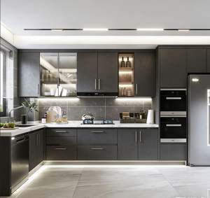 Ensemble complet d'armoires de cuisine robustes, cadre en bois massif avec accessoire pour évier et glissière de tiroir, charnière durable pour une utilisation à long terme - Product Image 2