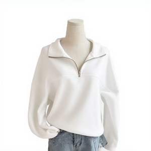 Sweat à capuche ample à demi-fermeture éclair à manches longues pour femmes en gros - Product Image 3