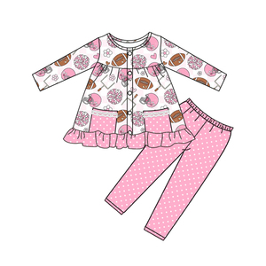 Personalizado niña Rosa fútbol arcos impresión otoño trajes niños al por mayor niña manga larga Niño ropa conjunto - Product Image 1