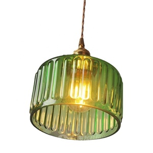 Lampe suspendue en verre côtelé rétro, style japonais nordique vintage, en laiton, pour îlot de cuisine, salle à manger, chevet - Product Image 2
