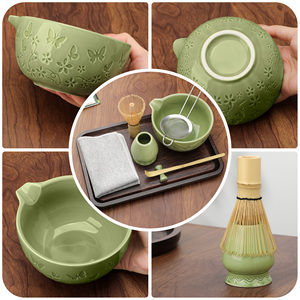 Juego de Té Matcha Tradicional Japonés de 7 Piezas, Tazón Grabado, Batidor de Bambú con Diseño de Mariposa, Cerámica de Alta Calidad - Product Image 4