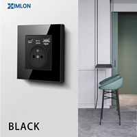 XIMLON - Enchufe Industrial de Aluminio Francés Dorado/Negro/Blanco/Gris de 16 A, Doble USB A y Tipo C, Estándar Europeo 86, Tipo 220 V