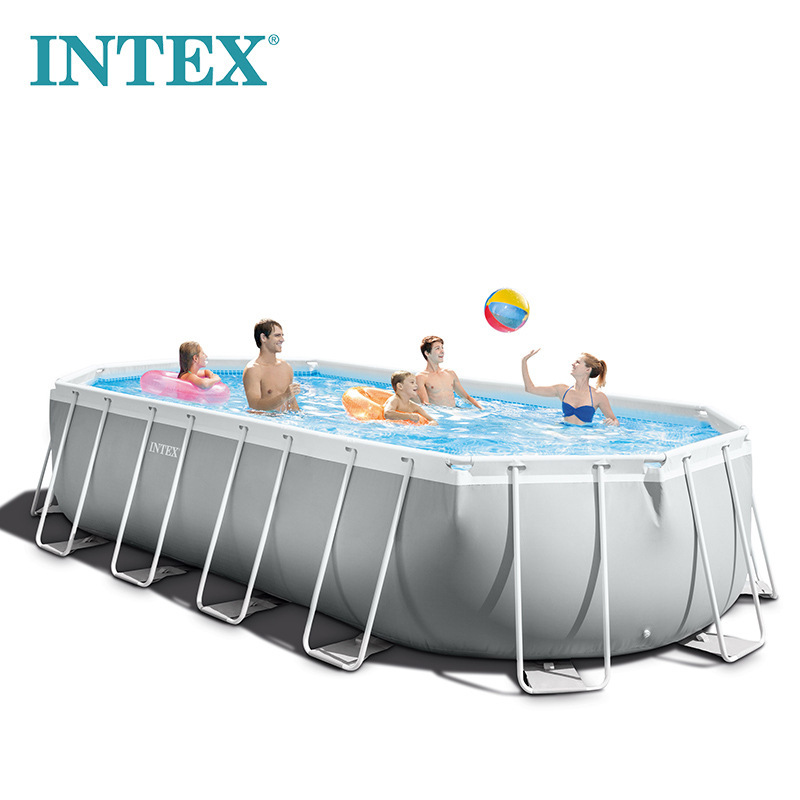 INTEX 26798 610*305*122CM Ovale Gris Clair Famille Fun Cadre Hors Sol En Acier Cadre Piscine