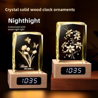 Lampe de chevet numérique LED en cristal carré gravé en 3D, horloge, lampe tactile chaude, souvenir personnalisé, chambre à coucher, Noël