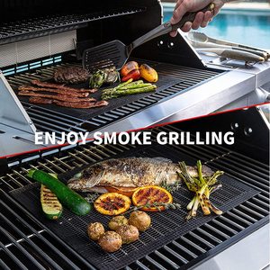 2025 New Design BBQ <b>Grill</b> Mats with Hole and Non-sticker 0.2mm Thickness Black <b>Mesh</b> Grilling Mat with Basting Brush - Product Image 6