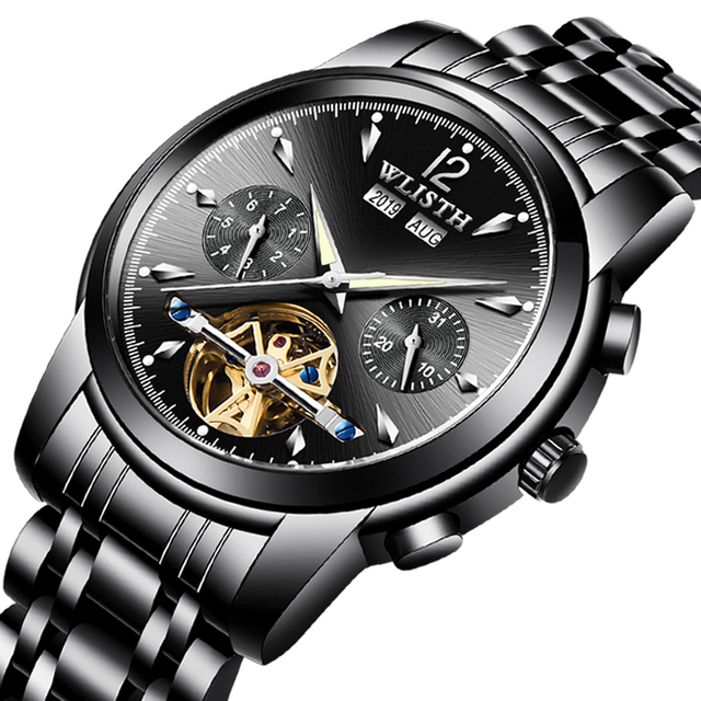 Classic Luxury Fashion Men's Business Watch Waterproof Luminous Small Three-pin Hollow Mechanical Watch