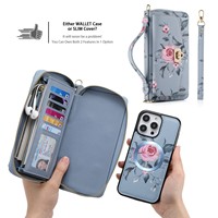 Étui RFID POLA à motifs floraux peints pour iPhone 18 Pro Promax 17 16 15 14 et Samsung, avec miroir, sac cosmétique et étui de téléphone