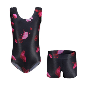 Su misura per ragazze abbinate a tute da palestra allenamento per danza classica indossare body da ginnastica senza maniche per bambini con pantaloncini - Product Image 4