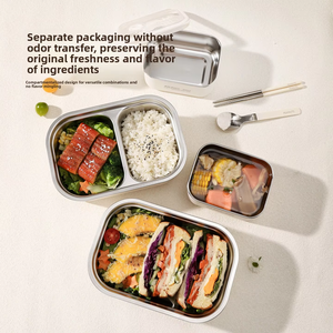 Boîte à <span class=keywords><strong>lunch</strong></span> écologique en acier inoxydable 304 de qualité alimentaire, couvercle en <span class=keywords><strong>verre</strong></span> hygiénique, hermétique, anti-fuite, sans BPA, boîte bento - Product Image 2