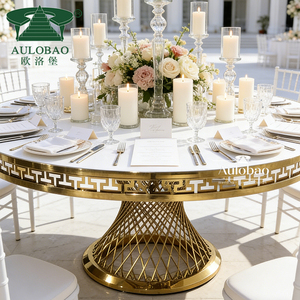 Muebles para Banquetes, Mesa Redonda de Boda con Base de Acero Inoxidable Dorado, de Lujo - Product Image 2