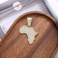Style européen NL2132 Collier pendentif carte africaine en alliage de zinc plaqué or avec strass hip hop et maillon cubain glacé