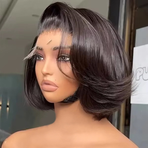 Perruque Pixie Cut <span class=keywords><strong>Cheveux</strong></span> Humains 13x4 HD Lace Frontale, Perruque Bob Courte Ondulée Dégradée Lisse Sans Colle SDD Coupe Droite <span class=keywords><strong>Cheveux</strong></span> du Vietnam - Product Image 1