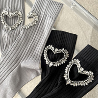 Automne luxe paillettes diamant creux coeur mi-tube coton chaussettes pour femmes respirant usage quotidien tricoté bas printemps