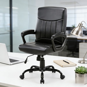 เก้าอี้สำนักงานดีไซน์ทันสมัย ปรับตามหลักสรีรศาสตร์ หุ้มหนัง หมุนได้ เหมาะสำหรับพนักงาน ประชุม ผู้บริหาร พร้อมล้อเลื่อน ชุด 2 ตัว - Product Image 2