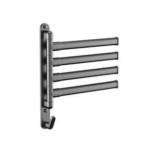 Rotating Towel Bar 2 Bars Multi Layer 180 Degree Bathroom Storage <b>Rack</b> With Hangers For <b>Clothes</b> And Towels - Product Image 2