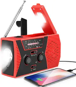 手摇太阳能电池操作发条收音机手电筒NOAA AM FM便携式紧急天气收音机
