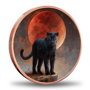 Moneta in Rame Puro 999 <span class=keywords><strong>da</strong></span> 1 Oncia con Rilievo Alto e Colorazione, Moneta <span class=keywords><strong>Pantera</strong></span> <span class=keywords><strong>Nera</strong></span> con Stampa UV, Personalizzazione e Vendita all'Ingrosso Disponibili - Product Image 1