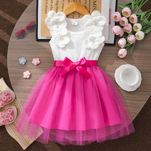Robe d'été 2026 pour filles, avec perles, fleurs et nœuds en maille, pour enfants de 4 à 7 ans - Product Image 1