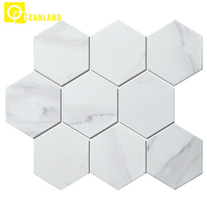 Pas cher usine maison mur sol classe haute qualité blanc <span class=keywords><strong>géométrie</strong></span> céramique <span class=keywords><strong>hexagone</strong></span> mosaïque carrelage - Product Image 2