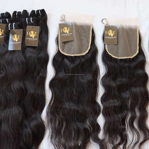 100% naturel brut vague de corps bouclés dentelle frontale fermeture Transparent cuticule aligné brut ondulé faisceaux de cheveux humains avec frontale - Product Image 2