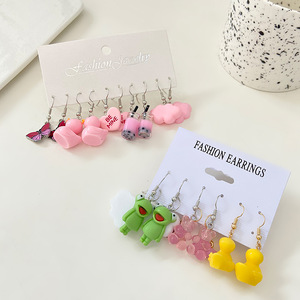 Orecchino in acrilico colorato 3 pezzi orecchini con carta fragola e anatra farfalla da donna - Product Image 1