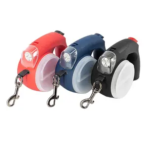 Guinzaglio per cani retrattile automatico portatile con corda a led 4M con Dispenser per sacchetti di cacca e luce flash