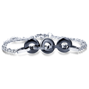 Pulsera de acero inoxidable con tres círculos de cerámica en blanco y negro, joyería de moda unisex - Product Image 1