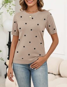 Zeagoo – Hauts pull-over à manches courtes 100 % viscose pour femme, collection Printemps-Été 2026, col rond, blouses ajourées, style habillé décontracté, lavage en machine - Product Image 2