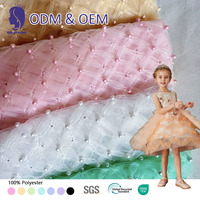 Nouveautés : Tissu en maille respirant brodé de sequins et de perles, 100 % polyester tricoté, poids moyen, pour robes de mariée femme et fille