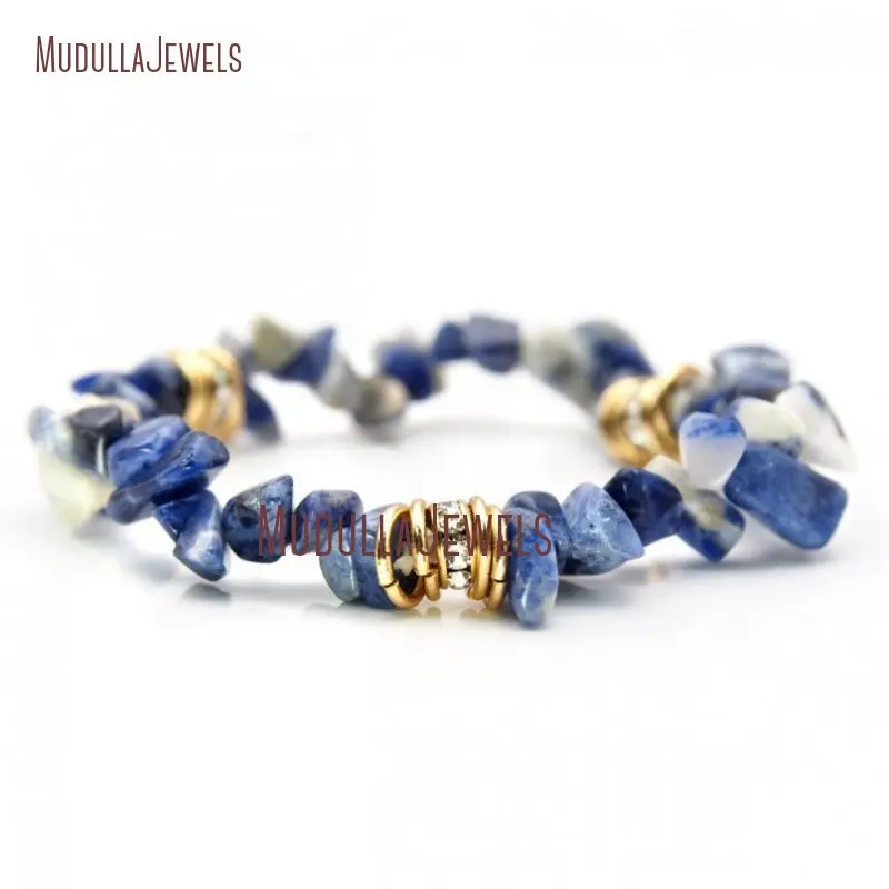BM24034 Boho elástico azul lapislázuli pulsera de perlas Chips pulseras de piedra