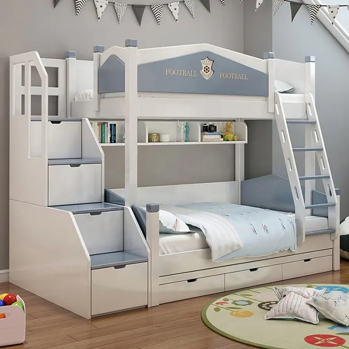 बच्चों बिस्तर कमरे में फर्नीचर लकड़ी चारपाई बिस्तर बच्चे बच्चों चारपाई बिस्तर सेट के साथ सीढ़ी