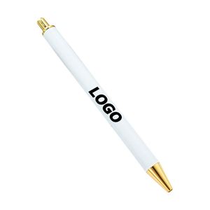 Stylo à bille en métal personnalisé avec autocollants en cristal, stylo à bille blanc, cadeau promotionnel, design sans clip - Product Image 1