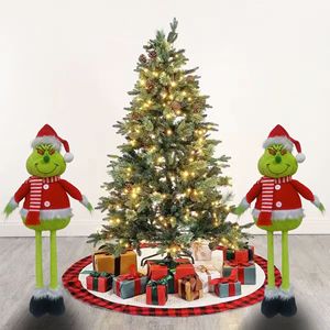 High Telescopic <b>Standing</b> Figure New Design Green Monster Elf Ornament for Home Outdoor Christmas Linen Plaid Bags - Product Image 3
