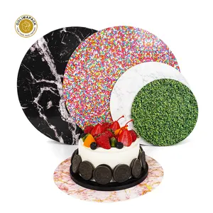 OOLIMA PACK Custom Printed Logo Grass Sprinkle Marble Cake Base Board Tray White Hard MDF Cake Drum Boards