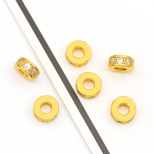 18K Gold Plated <b>Copper</b> Spacer Beads Round With Diamond Edging For <b>Bracelet</b> Making - Product Image 2