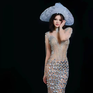 Vestido de plumas con cuello en V y pedrería para mujer, lujoso y sexy, para baile de Xinjiang, discoteca, bar, DJ, actuaciones, cantantes, bailarinas <span class=keywords><strong>Gogo</strong></span>, festivales - Product Image 1
