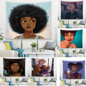 <span class=keywords><strong>Jolie</strong></span> fille africaine Femme noire Tapisserie murale imprimée avec logo personnalisé pour la décoration intérieure - Product Image 1