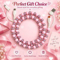 Câble de charge USB Type C 4 en 1 à motif écossais rose avec perles, cordon de transfert de données, accessoire de mode