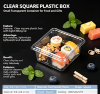 Boîtes à tiramisu jetables en PET transparentes, robustes, carrées, en plastique, pour pâtisseries, gâteaux, contenants pour boulangerie