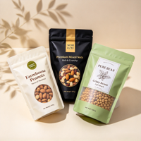 Sachet d'emballage alimentaire personnalisé OEM ODM avec logo, pochette à fermeture éclair verticale, sac en plastique mat ou brillant avec fenêtre pour aliments secs, épices, noix