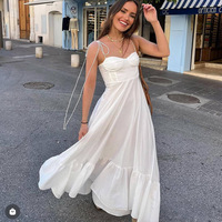 Taille haute a-ligne fête robe blanche été classique mode solide élégant femmes longue robe