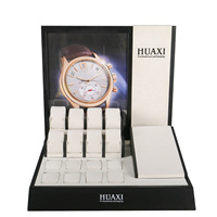 Vitrine de présentation de montres en bois de luxe personnalisable HUAXIN avec éclairage LED, verre, serrure et finition laquée mate, respectueuse de l'environnement